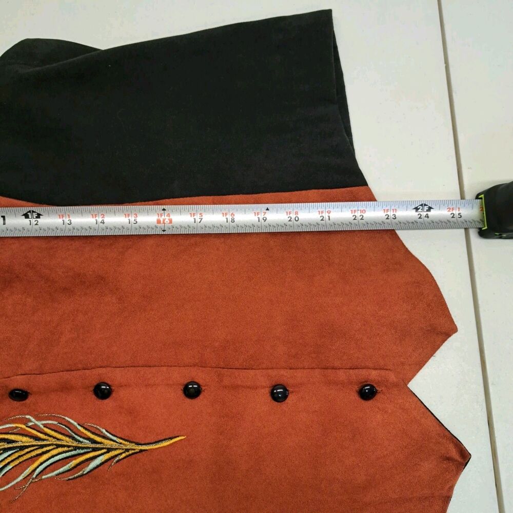 Bob Mackie Wearable Art Orange Black Embroidered Peacock Feather Vest Size XL - Picture 7 of 8